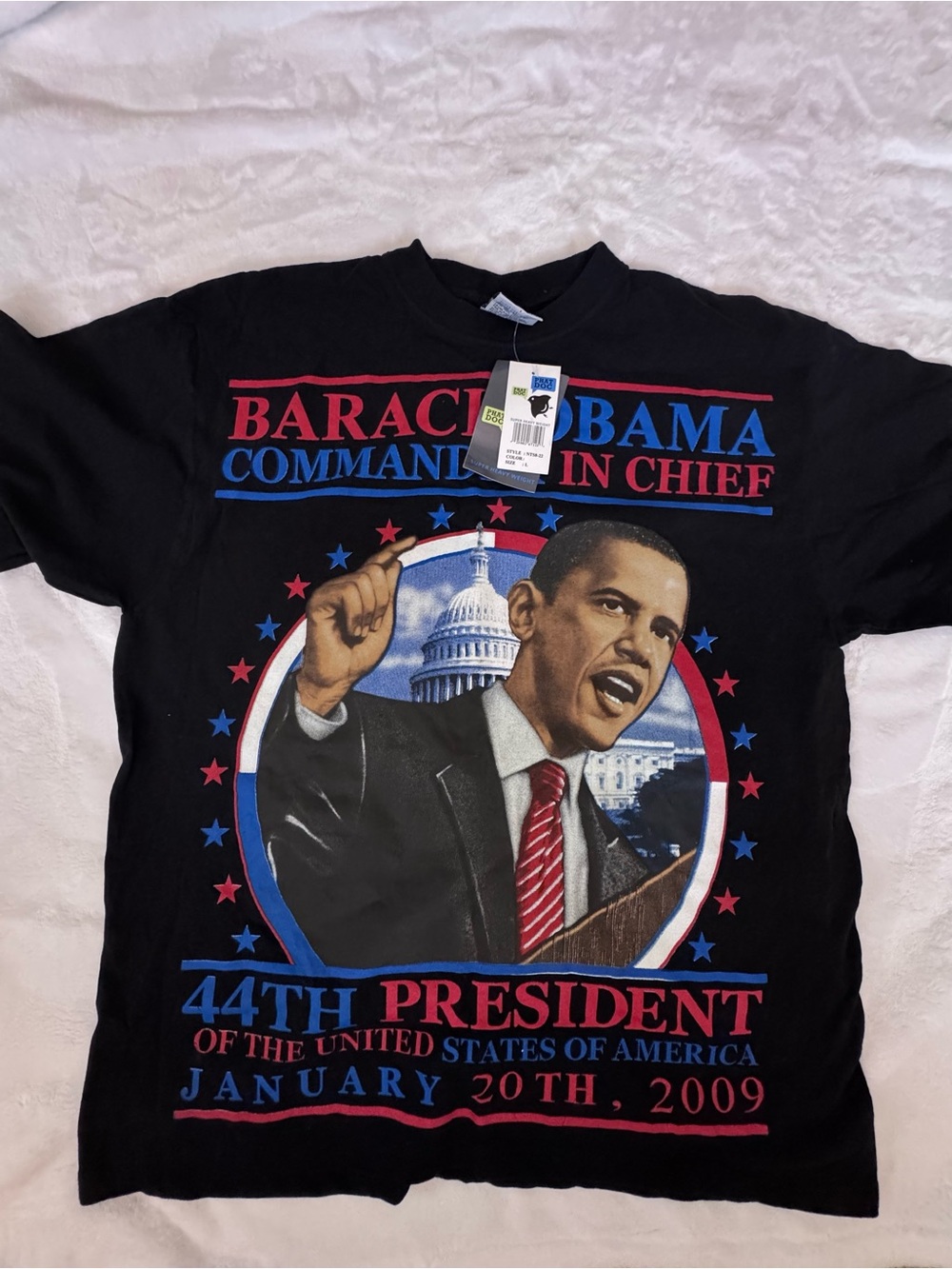 Vintage NWT Barack Obama 44th President Black Graphic Tee sz L